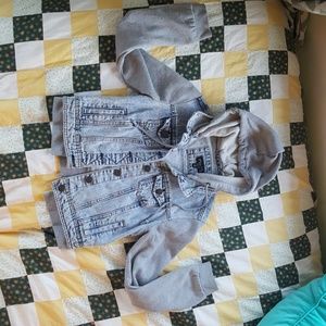 Cropped jean sweatshirt jacket